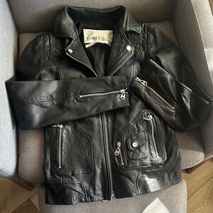 Doma Black Leather Moto Jacket